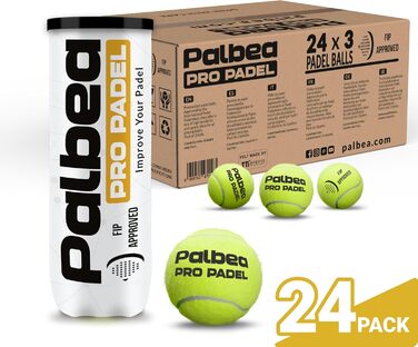 Palbea PRO м'ячі для падел-тенісу - FIP сертифіковані - Преміум якість, HV Filz для високої видимості. Ідеальні для тренувань та турнірів. 1 картон x 6/12/24 банки
