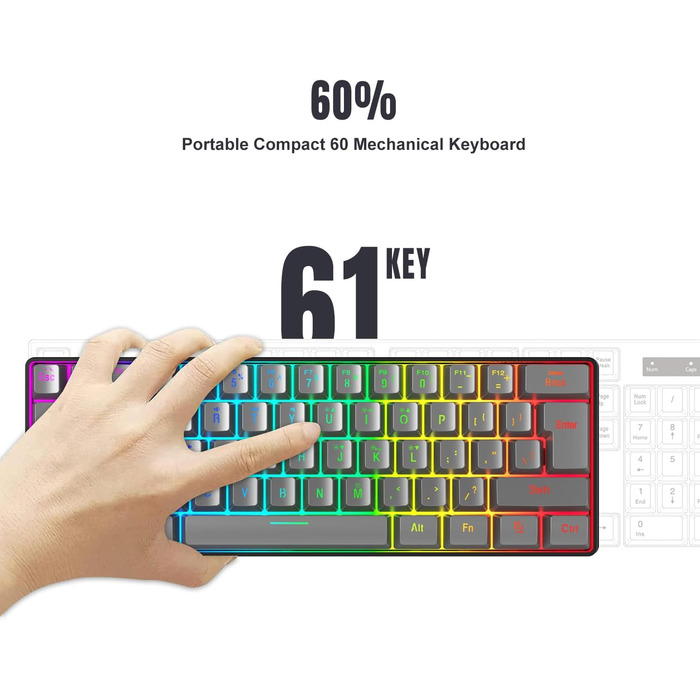 Ігрова клавіатура Snpurdiri з RGB підсвічуванням, механічний відгук, компактна, офісна для ПК (63 білий/чорний/оранжевий) (61 сірий)