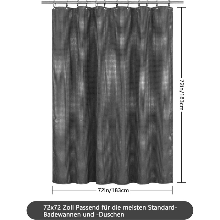 Шторка для душу Waffel з магнітами, текстиль, поліестер, 183x183 см (зелена)