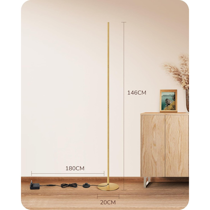 LED торшер Edishine 2 шт. з димуванням, тепле світло 3000K, регулювання висоти 146 см, з функцією пам'яті, для вітальні, спальні, офісу, золотий