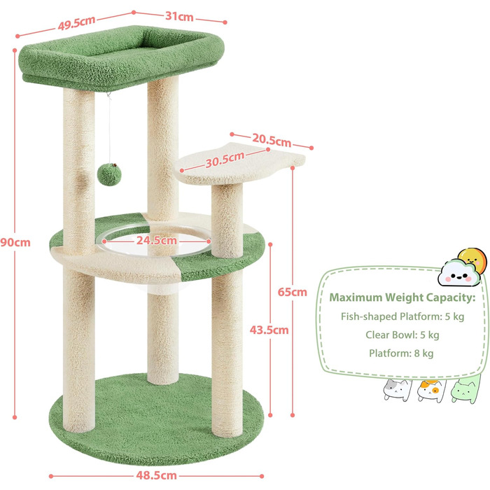 Yaheetech Cat Tree, Ocean Design Cat Tree, Cat Scratching Post, with Platform Space Capsule Sisal Posts, Stable Cat Climbing Tree, (Green/Beige)