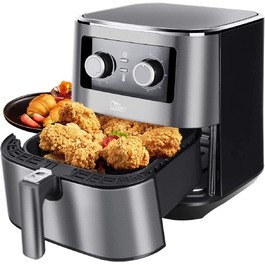Фритюрниця без олії Uten 5.5L XXL, 1700W, таймер, антипригарне покриття, для 2-8 осіб, темно-сіра