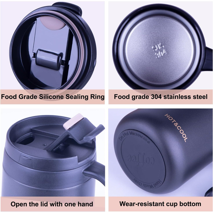 Термокружка з нержавіючої сталі 500 мл з кришкою та ручкою, подвійні стінки, вакуумна ізоляція, для подорожей та кемпінгу