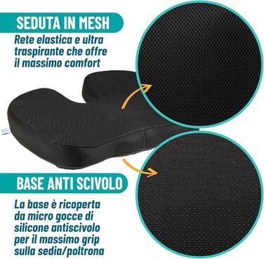 Подушка для попереку MAZZINI з Memory Foam - ергономічна підтримка спини для офісного крісла та авто, антиковзка, знімний чохол, при болях у попереку, для правильної постави