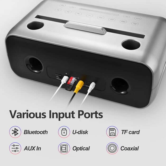 Караоке Машина з 2 Бездротовими Мікрофонами, Bluetooth Колонка з Сенсорним Екраном, LED-підсвічуванням та Підставкою для Телефону, Караоке Колонка для Дітей з USB/TF/AUX (Срібна)
