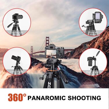 Штатив ZOMEi 188 см - важкий, для професійного відео та фото, сумісний з DSLR, телефонами, проекторами, біноклями, телескопами (чорний, помаранчевий)