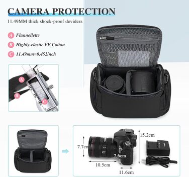 Сумка для камери Baigio: фотосумка для DSLR/SLR камер, об'єктивів та аксесуарів (чорна)