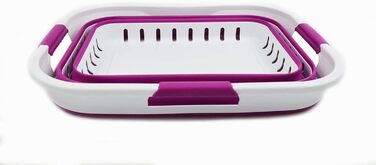 SAMMART 30L Collapsible 3-Handle Plastic Laundry Basket - Foldable Pop-Up Storage Container/Organizer - Portable Wash Basin - Space-Saving Basket/Bin (White/Purple)