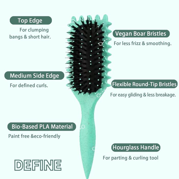 Щітка для локонів Lockenbürste: розгладжує, формує та підкреслює локони, нейлонові щетинки, унісекс (зелена, 24 см)