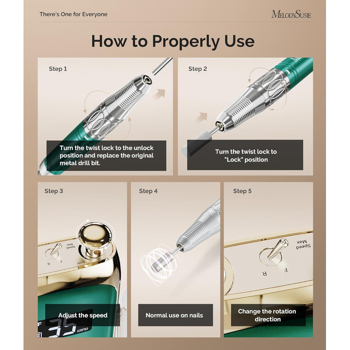 Професійний електричний набір для манікюру та педикюру MelodySusie, перезаряджається, для апаратного манікюру, бездротовий, зелений