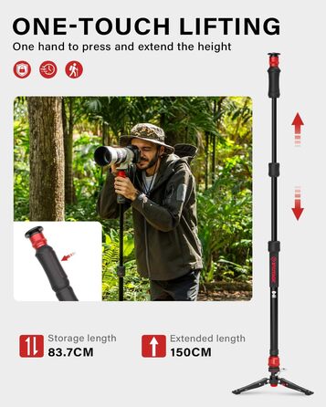 Монопод IFOOTAGE Cobra 3 C180F-P: вуглецеве волокно, 181 см, вантажопідйомність 8 кг