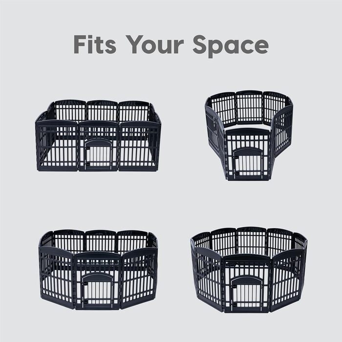 Клітка для собак IRIS USA 586690, пластикова, з дверцятами, 8 панелей, 61 см висота, біла