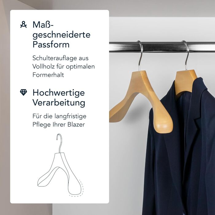 Дерев'яні плічки SUITS VIENNA для жіночих піджаків і костюмів, 40 см, 6 шт, з широкою плечовою зоною та округлими краями
