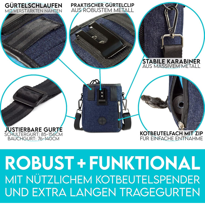 Преміум сумка для ласощів для собак HUND IST KÖNIG - універсальна, містка, з дозатором для відходів та Ebook - темно-синій (16 x 18 x 6 см)