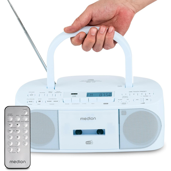 MEDION DRX-1 Plus Бумбокс: DAB+, Bluetooth, CD, MP3, касети, AUX, Stereo Sound System, зелений/блакитний
