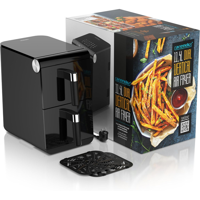 Фритюрниця Arendo XXL Dual Zone з 2 камерами – 11,4 л, 13 програм, 3D циркуляція повітря, BPA-free, функція Sync & Match