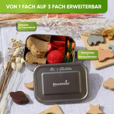 Log Cabin Personalized Stainless Steel Lunch Box with Engraving | 1400 ml | Lunchbox with Name, Bento Box for Adults, Lunchbox with 3 Compartments, Meal Prep Boxes, Personalizable Lunchbox