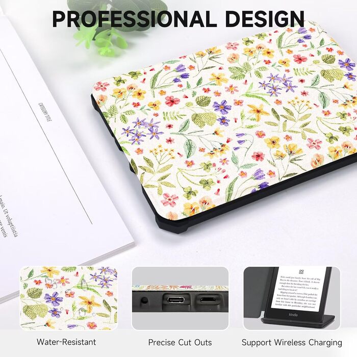 Чохол для Kindle 11 (2022-2024) Fancity: PU-шкіра, TPU, з петлею, авто-сон/пробудження, з квітами