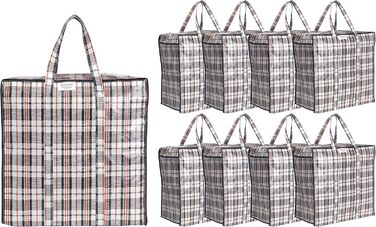 Josephine Osthoff Unisex Heavy-Duty Waterproof Storage Bags, Durable & Versatile, with Zipper for Moving & Shopping, 75L Capacity, Up to 20 kg Load Capacity, Black, Pack of 9