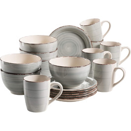 MÄSER Bel Tempo II Сервіз для сніданку на 6 осіб, вінтажний стиль, ручне розмальовування, 18 предметів, блакитний, кераміка, стоунгерд