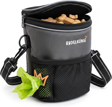 Сумка для ласощів для собак Rudelkönig - практична сумка для прогулянок та дресирування, з дозатором кульок, для підвішування, сірий колір