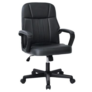 Офісне крісло MIXASTEP з PU-шкіри, поворотне, регульована висота, міцні підлокітники, 360° колеса, для роботи, навчання, ігор (Чорний)