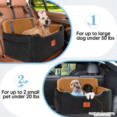 GL GLENSLAVE Dog Car Seat - Medium/Large Dogs, Up to 22kg or 2 Small Dogs - Removable & Washable Pet Car Seat (Black/Brown)