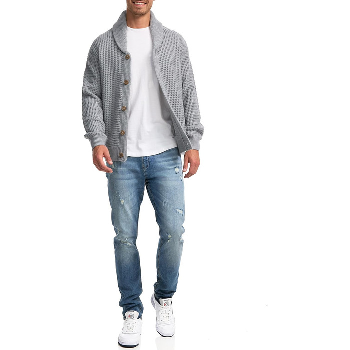 Чоловічий кардиган Indicode INBrandox з коміром-шарфом та ґудзиками | Дріб'язковий кардиган для чоловіків L, сірий світло-сірий