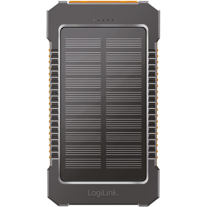 Портативний зарядний пристрій Solar Powerbank 8000 mAh з ліхтариком, чорно-помаранчевий, заряджає 2 пристрої (2x USB Type-A)