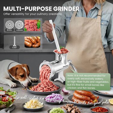 М'ясорубка ручна Huanyu з нержавіючої сталі та насадкою для ковбас, 10 розмір, посудомийна