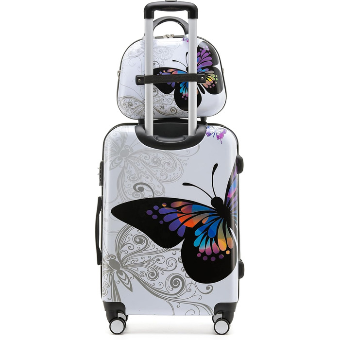 Набір валіз BEIBYE Butterfly 2060 з TSA-замком, 4 предмети: міцний пластиковий чемодан на колесах, ручна поклажа та б'ютікейс