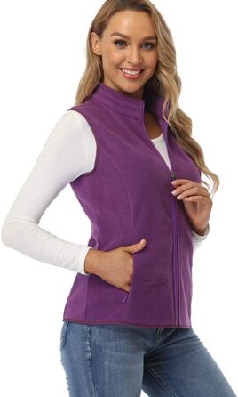 Жіноча флісова жилетка Fuinloth, легка, без рукавів, зі стійким коміром та кишенями на блискавці, оливковий (3XL, фіолетовий)