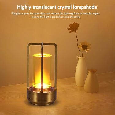 Торшер з торканням, бездротова LED лампа в стилі вінтаж, USB-зарядка, 3 кольори, регулювання яскравості, для спальні, офісу, вітальні, декор, подарунок (золотий)