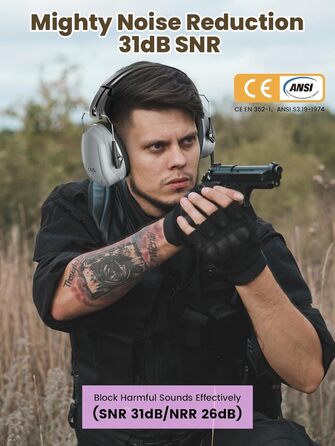 Захисні навушники Dr.meter SNR 31dB, наголов'я, регульовані, комфортні для дорослих, складаються, шумоізоляція для будівництва, саду (сірі)