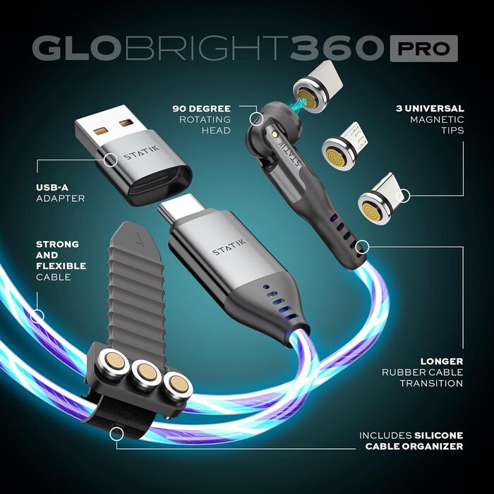 Кабель iProdukt GloBright 360 Pro 2. Gen: LED, магнітний, USB-C, 2м, обертання 90/180/360°