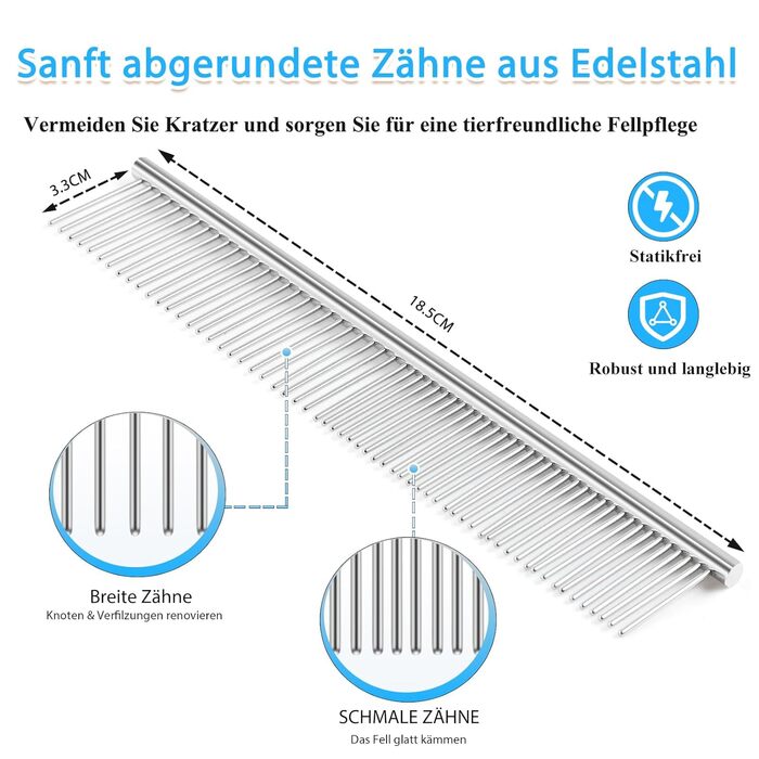 Набір для грумінгу собак великих порід Slicker Bürste: щітка, гребінець для підшерстя та гребінець з нержавіючої сталі. Підходить для собак та котів з підшерстям (голден ретрівер, австралійська вівчарка). Колір: блакитний