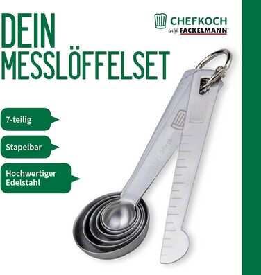 Набір мірних ложок Fackelmann Premium з нержавіючої сталі, 7 шт., гравійовані розміри, для спецій та рідин, придатні для миття в посудомийній машині