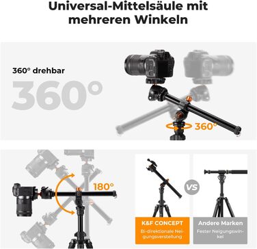 Штатив K&F Concept O234A1: компактний, легкий, для камери та смартфона, 163 см, алюміній