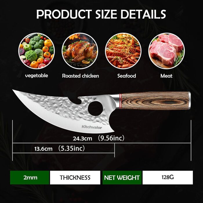 Ніж кухарський Kitchvalor 6 дюймів (15 см) з високоякісної сталі, кухонний ніж, ніж для нарізання, ергономічна ручка, подарункова коробка (Viking Knife)