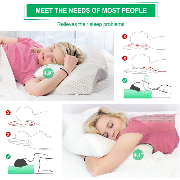 Elviros Orthopedic Memory Foam Pillow, Side Sleeper Pillow, Neck Support Pillow, Head Pillow for Neck Pain, Ergonomic Sleep Pillow for Neck and Shoulder Pain, 53.8 x 11/9 x 33 cm Dark Grey 54 x 11/9 x 33 cm
