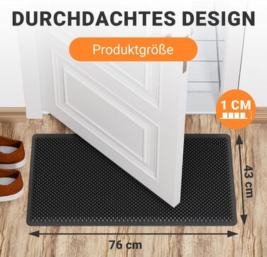 Килимок для дому та вулиці Fowooyeen, силіконовий, 43 x 76 см, чорний, неслизький, миючий