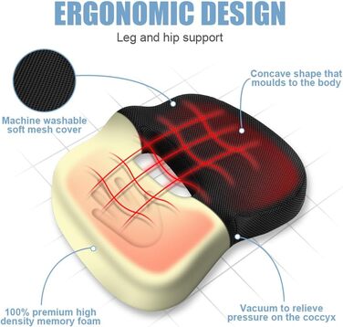 Подушка для сидіння Ainiv, ергономічна подушка з Memory Foam для офісного крісла, інвалідного візка, автомобіля (чорна)