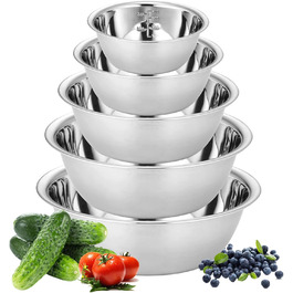Набір з 5 штук містких металевих чаш GBACHOOSE: 0.58L, 0.9L, 1.6L, 2.05L, 2.6L. Ідеально підходять для приготування, змішування, подачі та зберігання. Зручні, стійкі, легко миються.