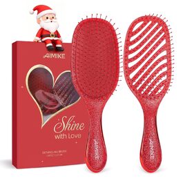 Щітка для волосся AIMIKE без заплутування, розпушувач з м'якими щетинками, безболісна щітка для розплутування складних вузлів, особливо делікатна до тонкого волосся, ідеальна для догляду за шкірою голови та масажу. Подушковий пензлик LuxeSilk (набір подарунків з блискучим рубіном)