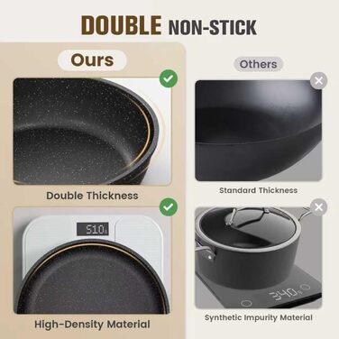 Набір посуду PureGlow Granit Antihaft з знімними ручками (10 предметів) – сковорода, каструлі з кришками, індукційний, для плити, духовки, чорний