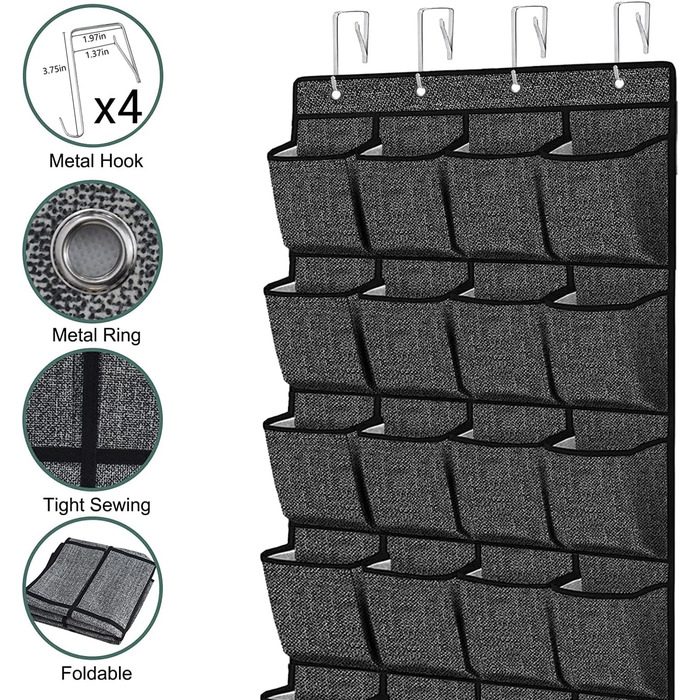 Органайзер для взуття навісний Homyfort 24 кишені, 156x56 см (Чорний Льон) - полиця для зберігання взуття
