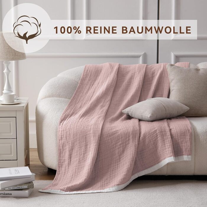 М'яка ковдра Softexly з бавовни 100%, 4-шарова муслінова ковдра, плед для ліжка, дивана, інтер'єру. Плед Softexly 130x150 см (білий, оранжевий, 150x200 см)