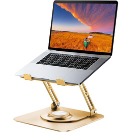 Adjustable Laptop Stand for Desk - 360° Rotating Base, Foldable & Portable - Fits 10-17 Inch Laptops (Gold)