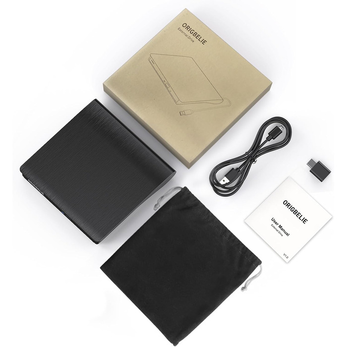 Зовнішній DVD-записувач ORIGBELIE USB 3.0, портативний CD-ROM привід +/-RW для ноутбука, ПК, MacBook, Windows, Linux