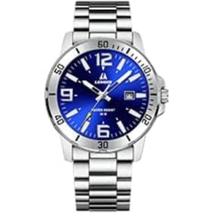Годинник чоловічий LENQIN з нержавіючої сталі, водонепроникний, з датою, аналоговий кварцовий годинник, бізнес-стиль, срібний колір, синій циферблат